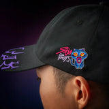 Derpy KPop Demon Hunters pin attached to black cap accessory