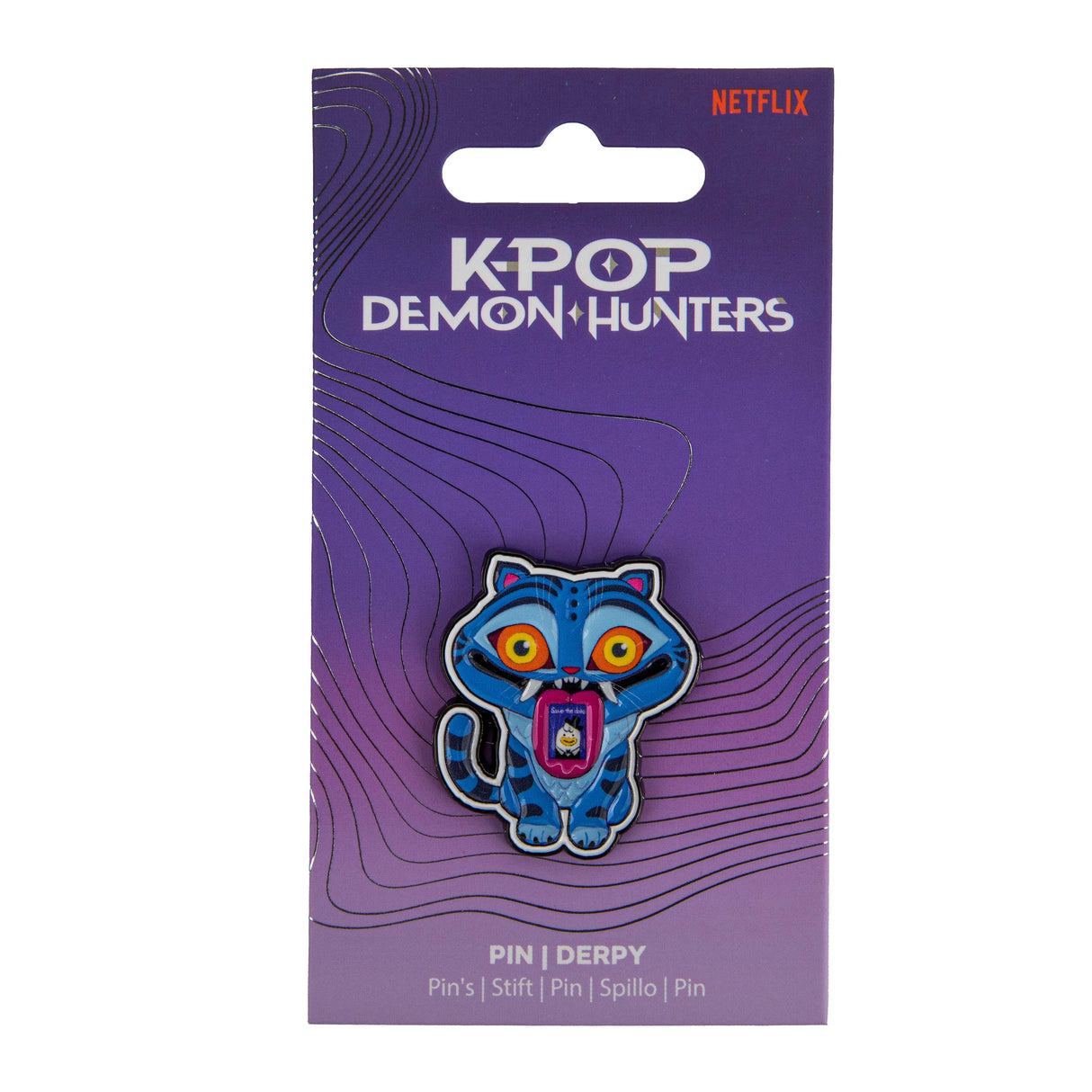 Derpy pin KPop Demon Hunters packaging with Netflix branding