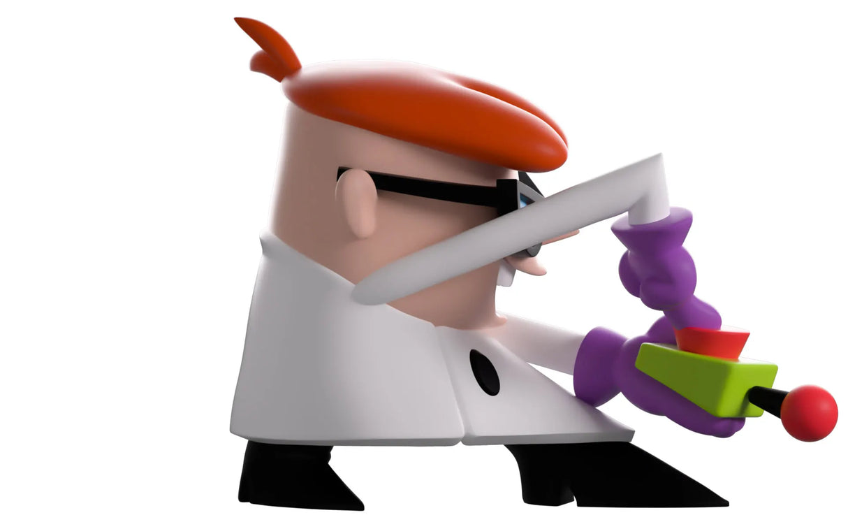 Side profile of Dexter Dexter’s Laboratory Youtooz Vinyl Figure holding remote control