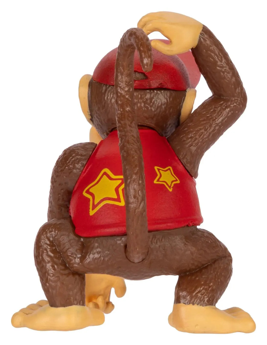 Back view of Diddy Kong action figure showing red star shirt and long tail