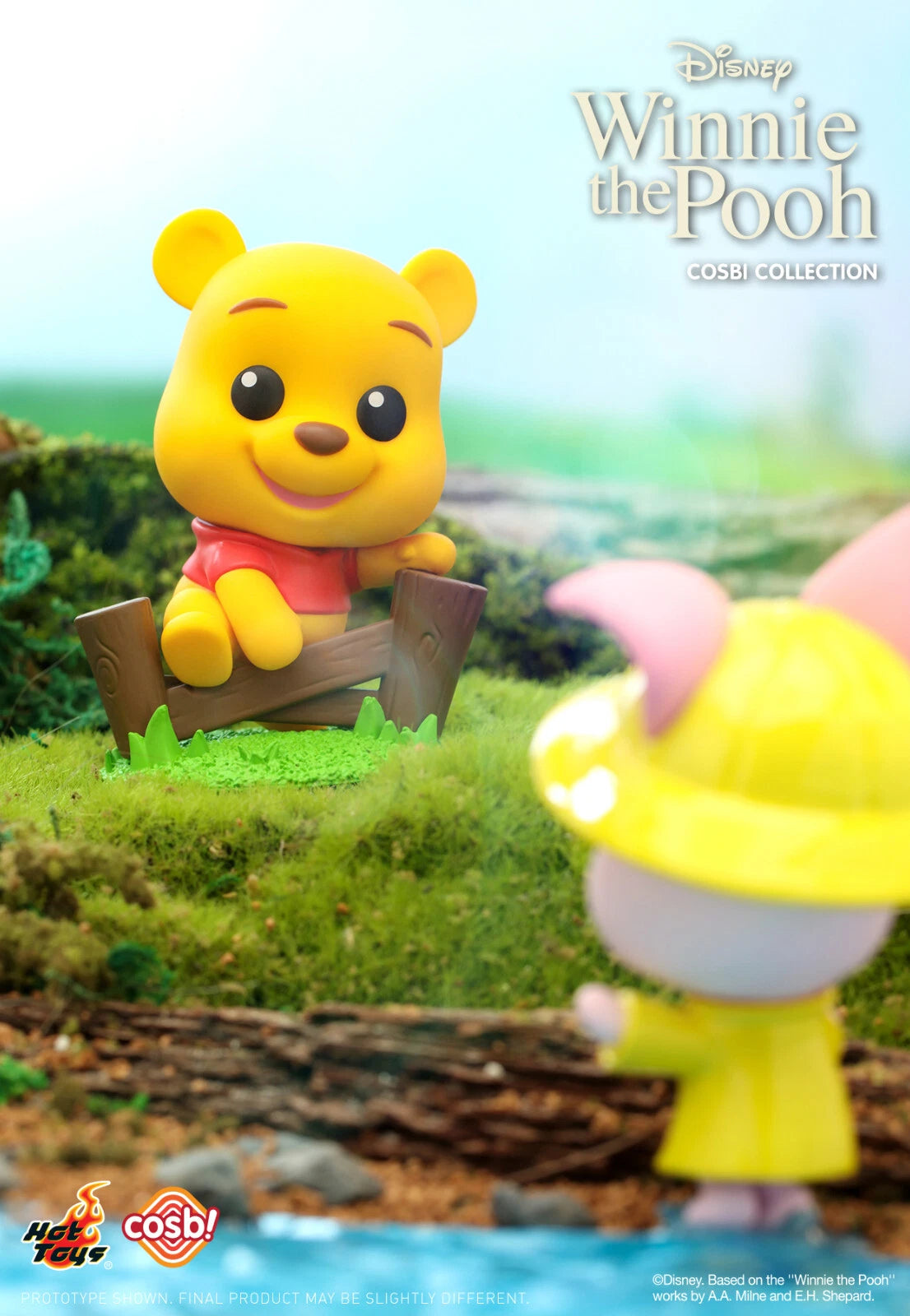 Winnie the Pooh sitting on wooden fence Cosbi figure