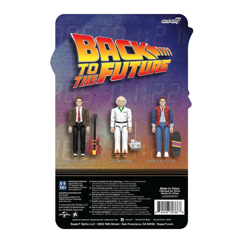 Back to the Future ReAction+ Wave 01 collector card back with Doc Brown and Marty McFly