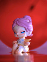 DODO Nami collectible vinyl figure in purple hair and floral dress holding golden rose.