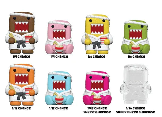 Complete Domo and Rokimoto Mystery Blind Cup collectible figure lineup with rarity guide