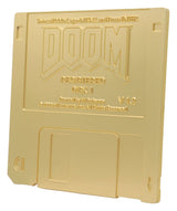 Gold Doom replica floppy disk angled view showing embossed details