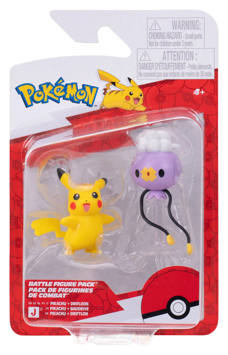Pokémon Drifloon and Pikachu Battle Figure Pack in retail packaging.