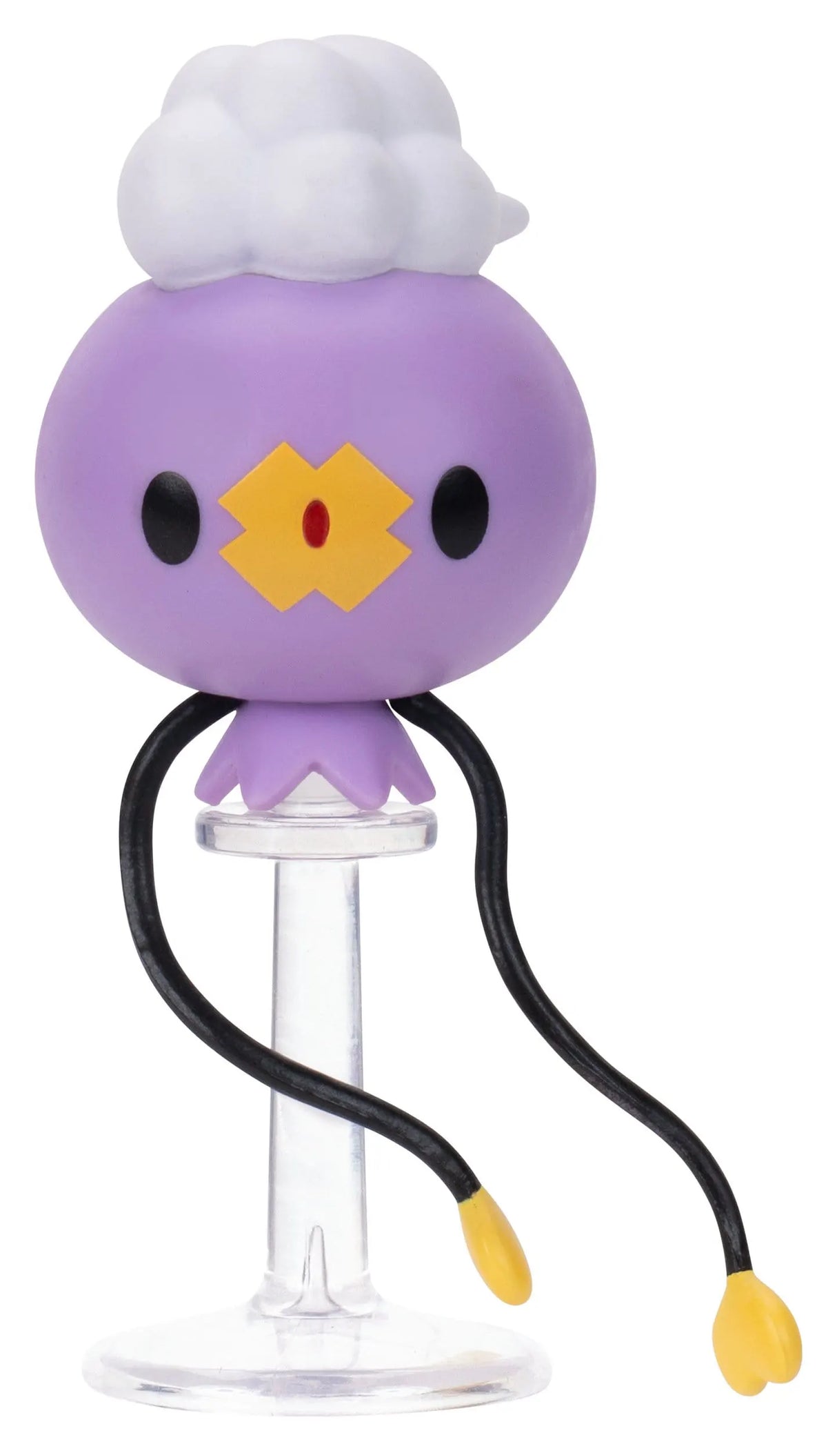 Front view of the Drifloon Pokémon Battle Figure on clear display stand.