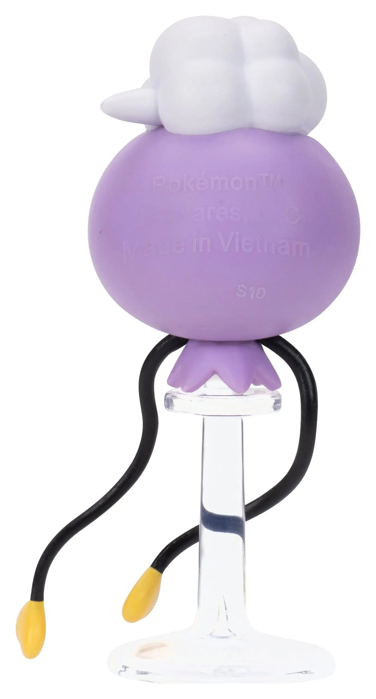 Rear view of the Drifloon Pokémon figure and clear display stand.