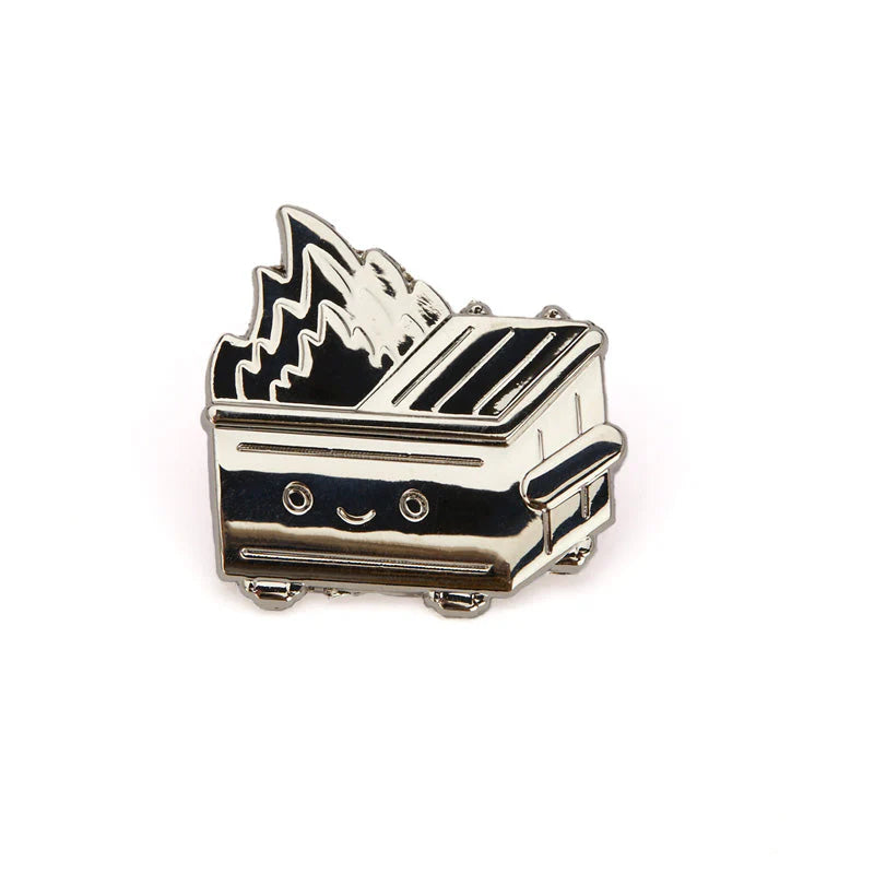 dumpster fire chrome trash enamel pin metallic reflective cute dumpster design