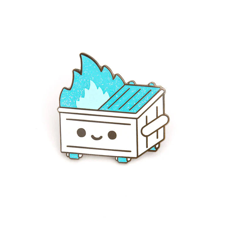 dumpster fire frosty trash enamel pin blue flame cute dumpster design