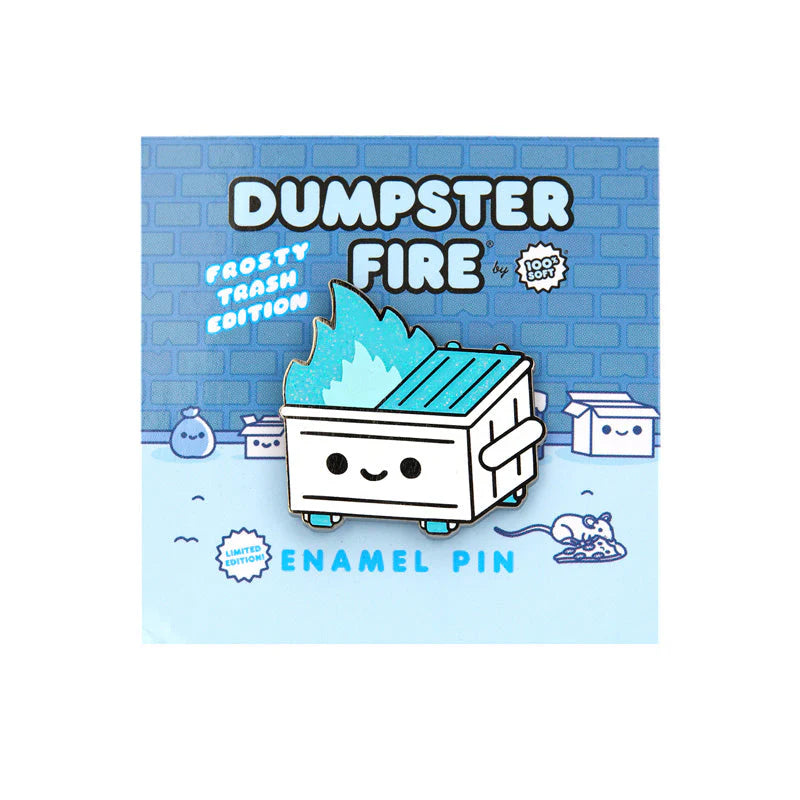 dumpster fire frosty trash enamel pin packaging 100% soft limited edition