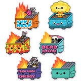 Dumpster Fire Series 3 jumbo sticker pack with six die-cut vinyl dumpster fire designs