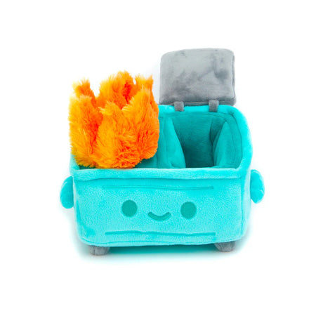 dumpster fire plush open lid showing hidden compartment