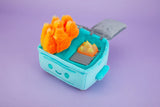 dumpster fire plush angled view soft toy with flame detail