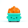 Dumpster Fire stress squishy front view with smiling face and orange flames