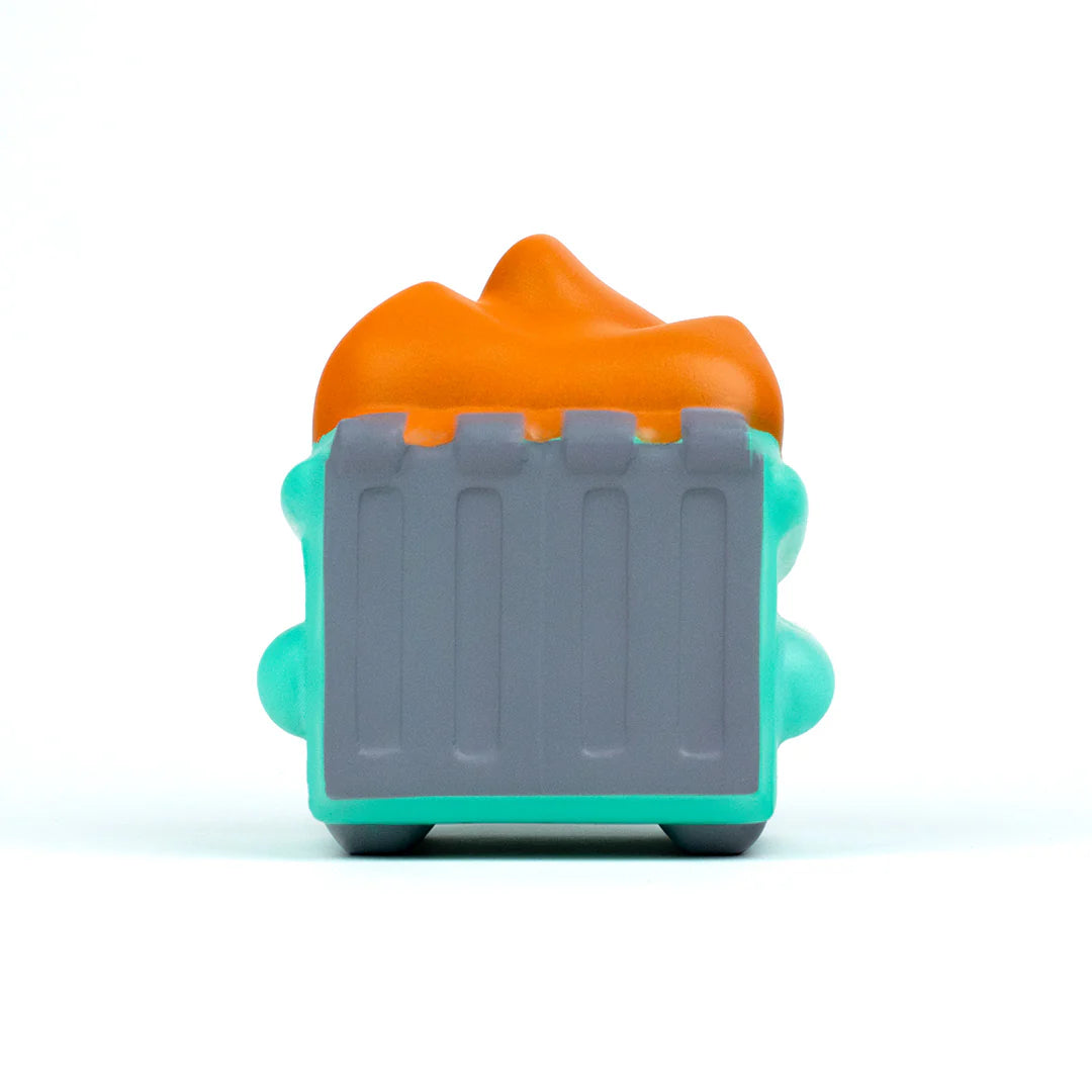 Dumpster Fire stress squishy back view centered on white background