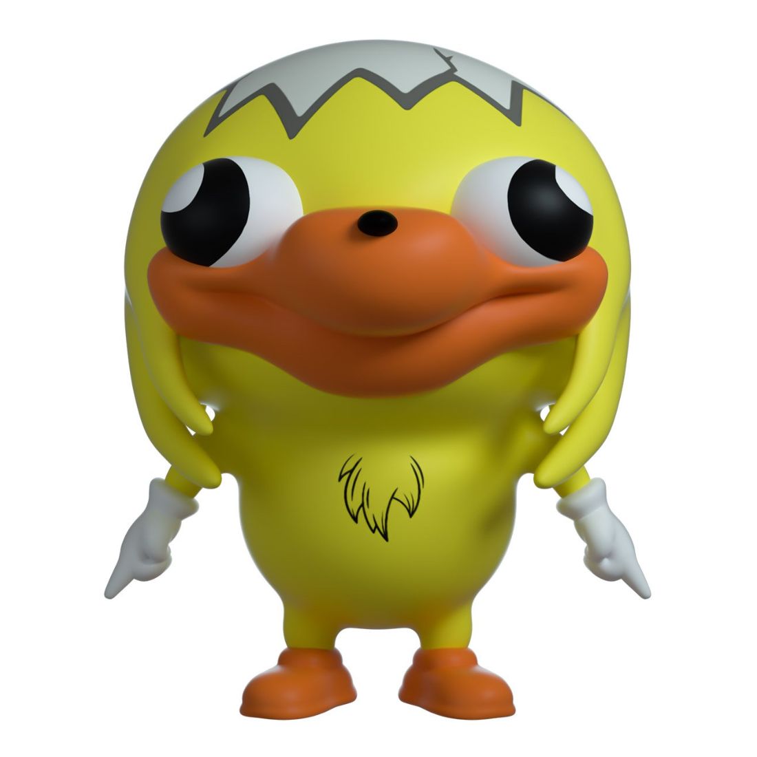 Easter Chick Meme Youtooz vinyl figure front view with cracked eggshell head and yellow body