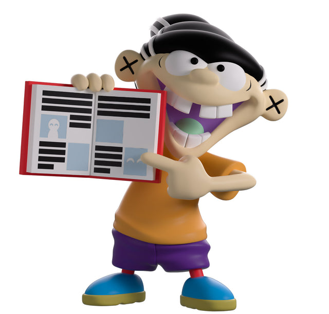 Front view of Edd Double D Ed Edd n Eddy Youtooz vinyl figure holding an open book