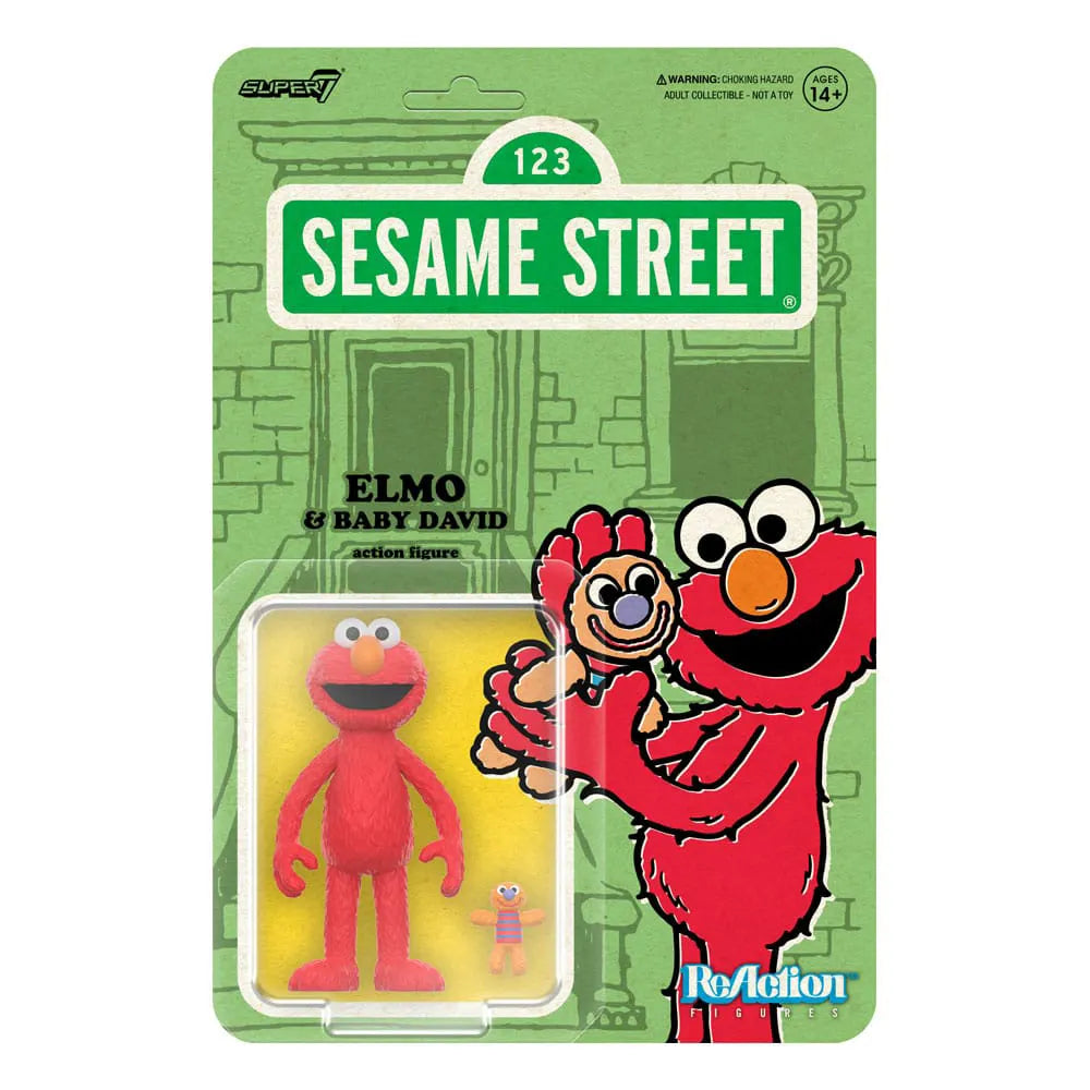 Elmo & Baby David Sesame Street ReAction figure in retro blister card packaging by Super7.