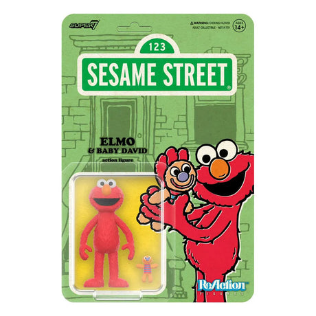 Elmo & Baby David Sesame Street ReAction figure in retro blister card packaging by Super7.