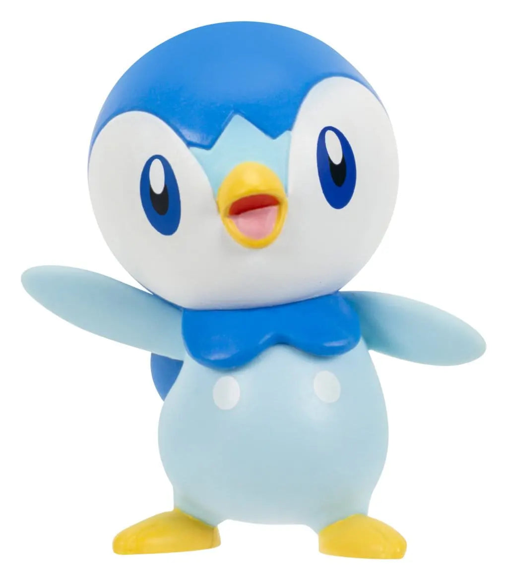 Close-up of the Piplup Pokémon figure with raised wings.
