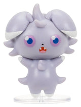 Front view of the Espurr Pokémon figure on a clear display base.