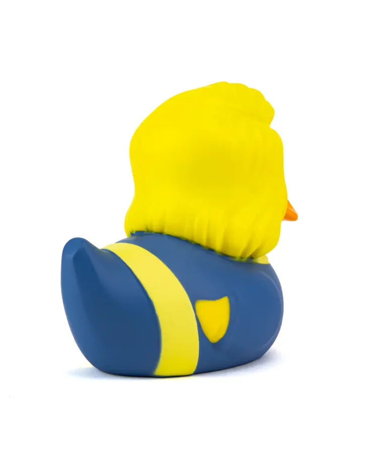 Back View Fallout Vault Girl TUBBZ duck in blue and yellow vault suit