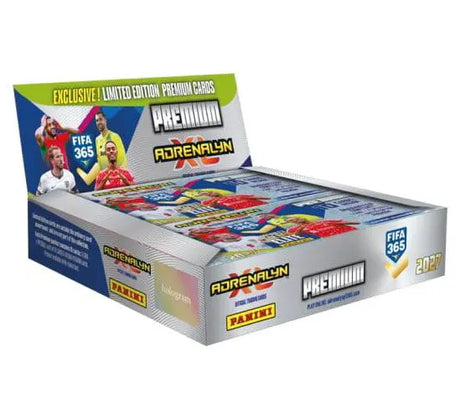 Panini FIFA 365 Adrenalyn XL 2027 Premium Flow Pack display box containing 10 premium football trading card packs.