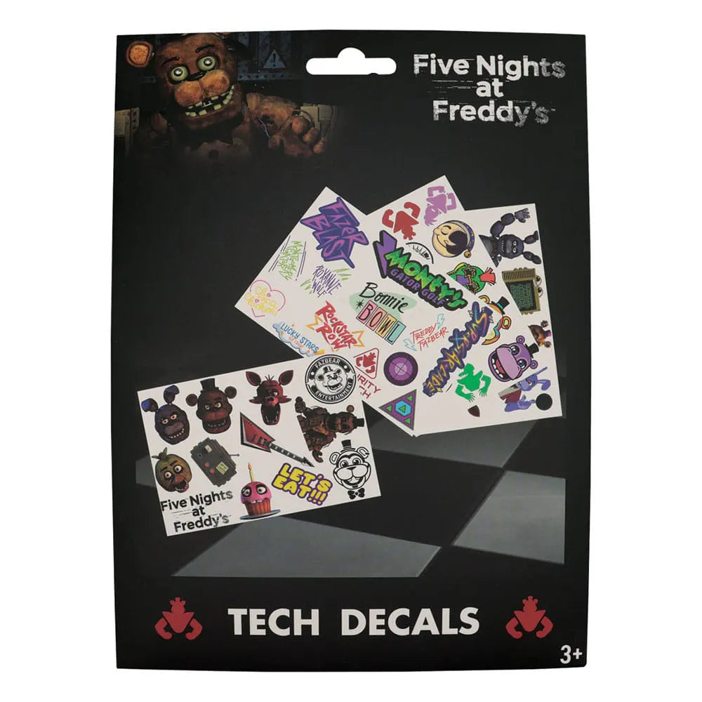 Front packaging of the Five Nights at Freddy's Tech Sticker Pack displaying reusable FNaF decals and character artwork