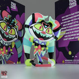 Fizz Youtooz vinyl figure from Helluva Boss standing in colorful jester outfit with curling arms