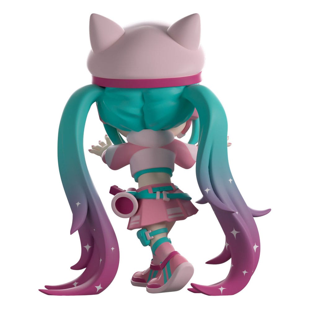 Back view of Fortnite Hatsune Miku vinyl figure showing long gradient twin tails