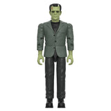 Frankenstein's Monster ReAction+ action figure by Super7 featuring the classic grey suit, green skin, and vintage-inspired sculpt.