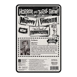 Rear view of the Frankenstein Universal Monsters ReAction+ Figure packaging featuring character artwork and product information.