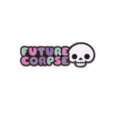 future corpse enamel pin pastel text skull cute dark humor pin