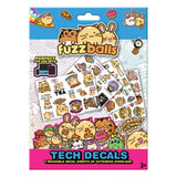Fuzzballs Tech Decals sticker pack packaging featuring reusable vinyl stickers for laptops phones and tablets