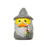 Front view of Gandalf the Grey Mini TUBBZ duck figure with beard and signature pipe.