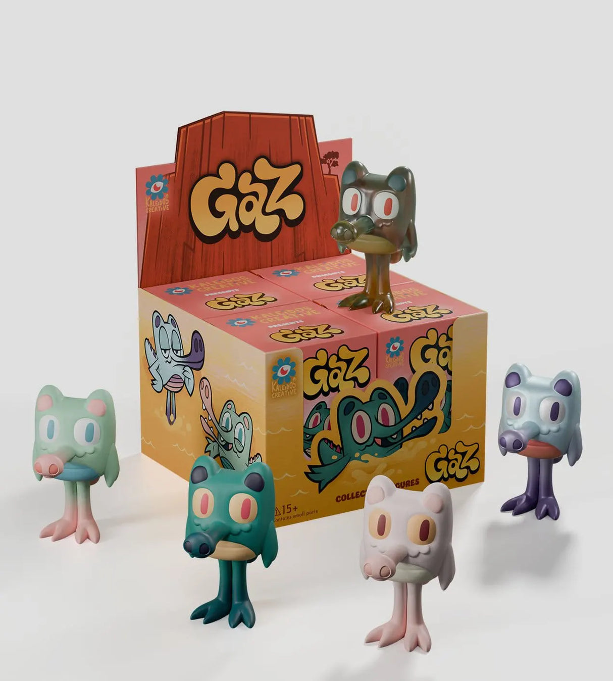 Gaz Blind Box collection with Kaleidos Creative display case and collectible figures
