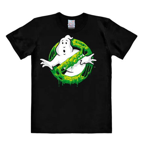 Ghostbusters Slime Logo T-shirt in black featuring dripping green slime on the classic No-Ghost emblem.