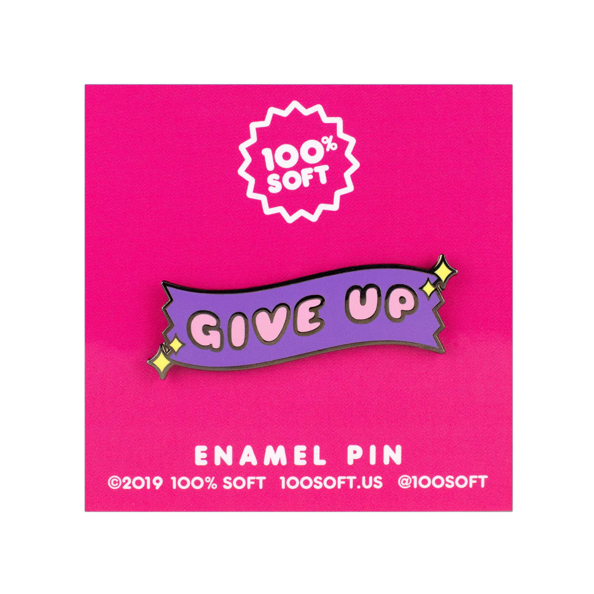 100% soft give up enamel pin on pink packaging card
