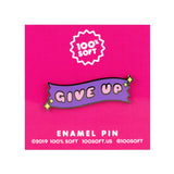 100% soft give up enamel pin on pink packaging card