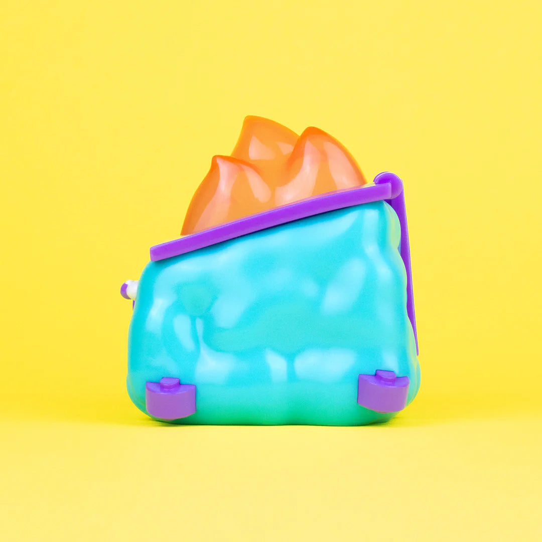 back view of GlanderCo Dumpster Fire vinyl figure
