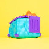 Julian Glander designer toy dumpster fire turquoise purple
