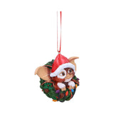 Angled view of Gizmo Christmas wreath decoration