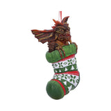 Angled view of Mohawk Christmas stocking decoration