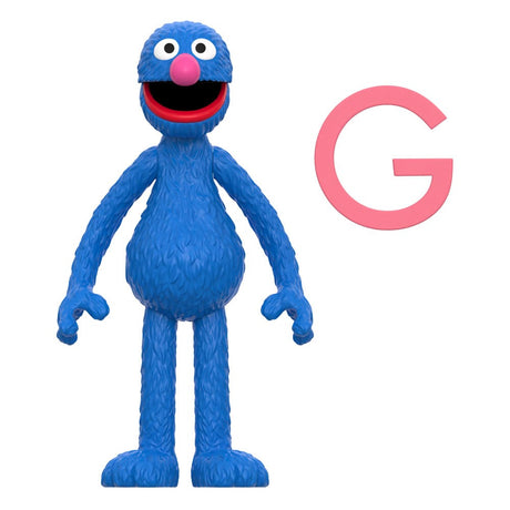 Grover ReAction figure loose with blue fuzzy texture and pink letter G accessory