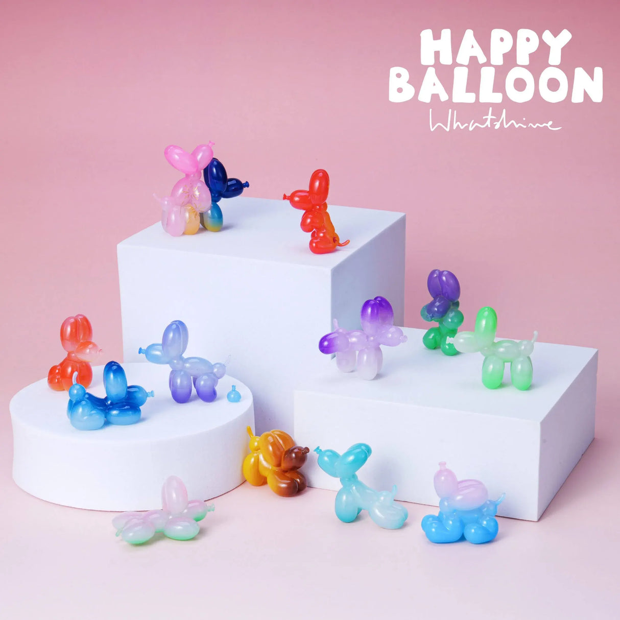 Happy Balloon Dog Series 2 Blind Box full collection display featuring colorful balloon dog designer figures