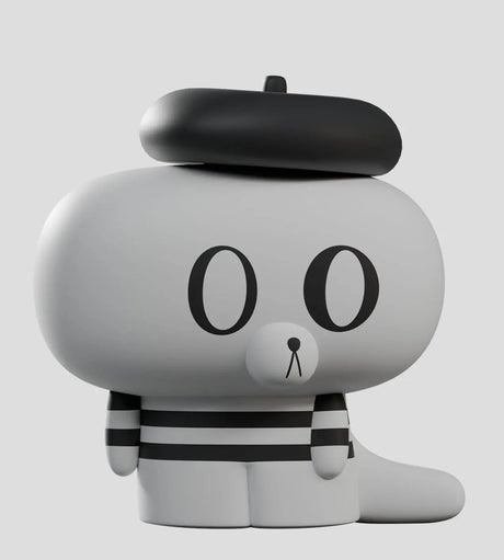 White Hard Stare Pierre resin designer figure with black beret