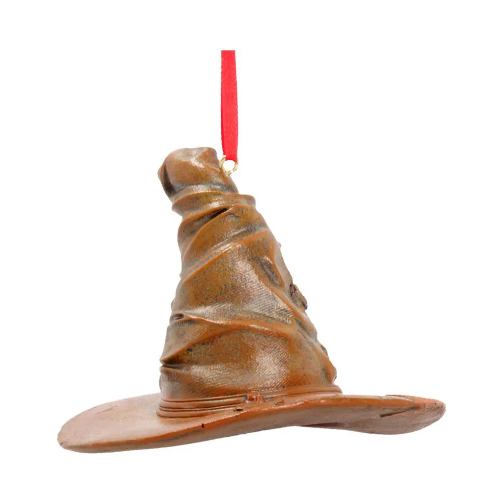 Back of Sorting Hat ornament with red ribbon