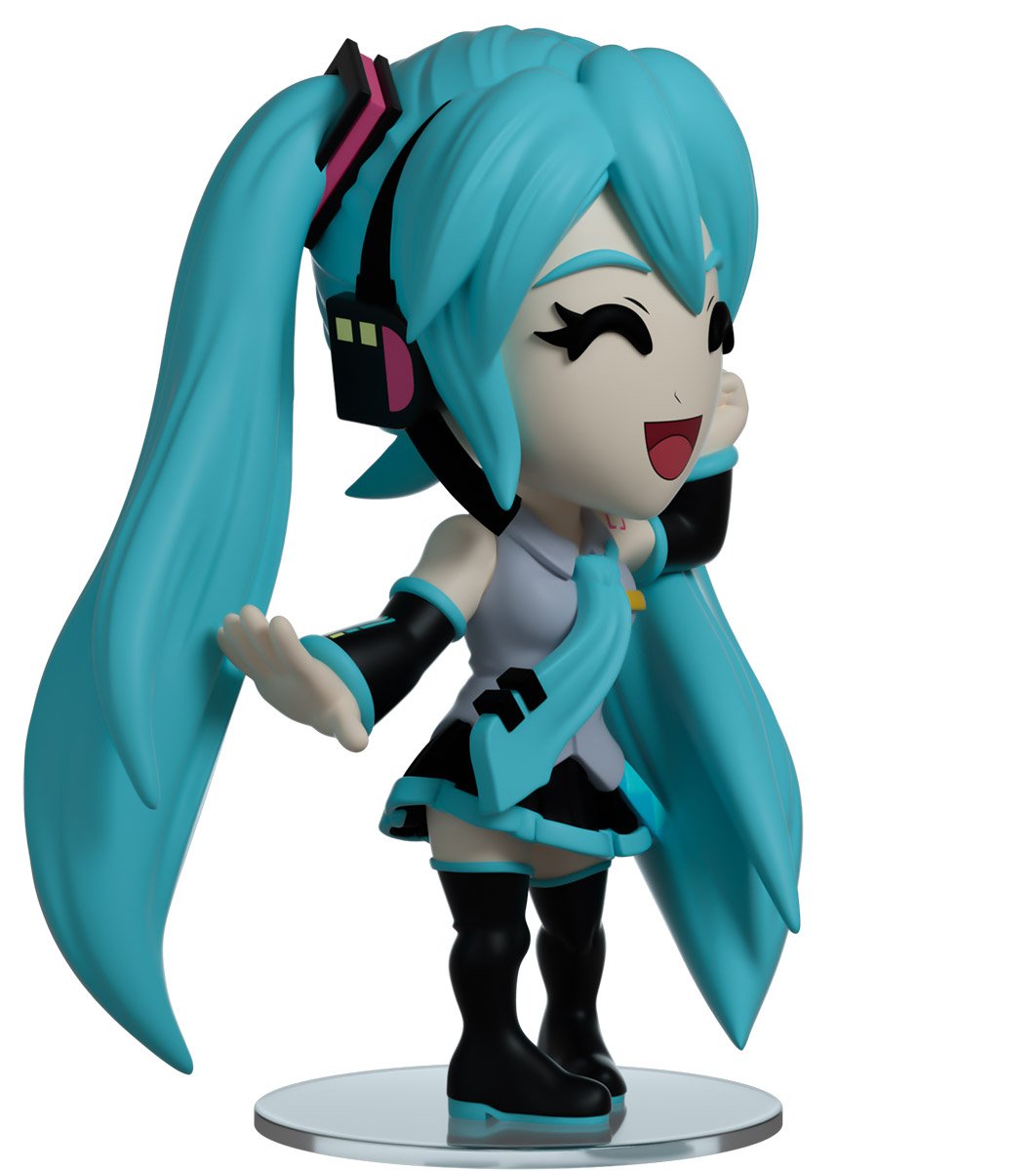 Hatsune Miku Youtooz vinyl figure side profile highlighting long twin-tail hair sculpt