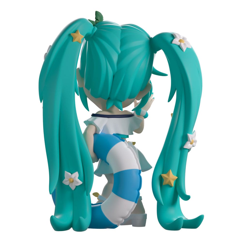 Back view of Hatsune Miku Summer Style Youtooz vinyl figure with twin ponytails and swim ring detail
